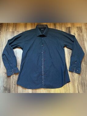 Jared Lang Dark Navy Dress Shirt with Contrast Trim